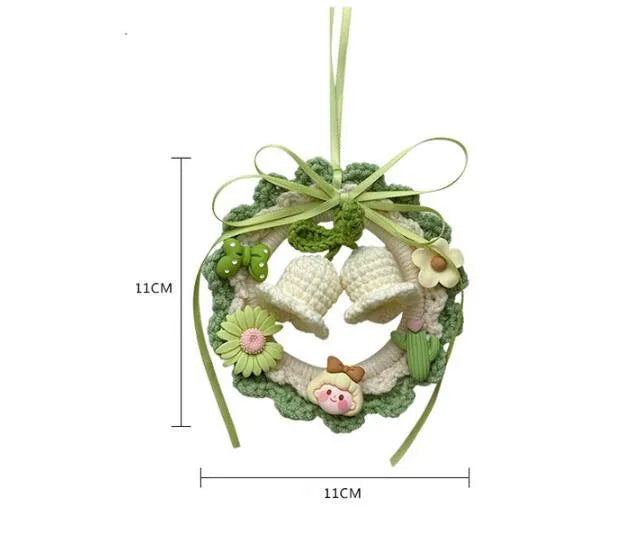 Woven wool bell orchid car hanger pendant in green, pink, purple or yellow colours