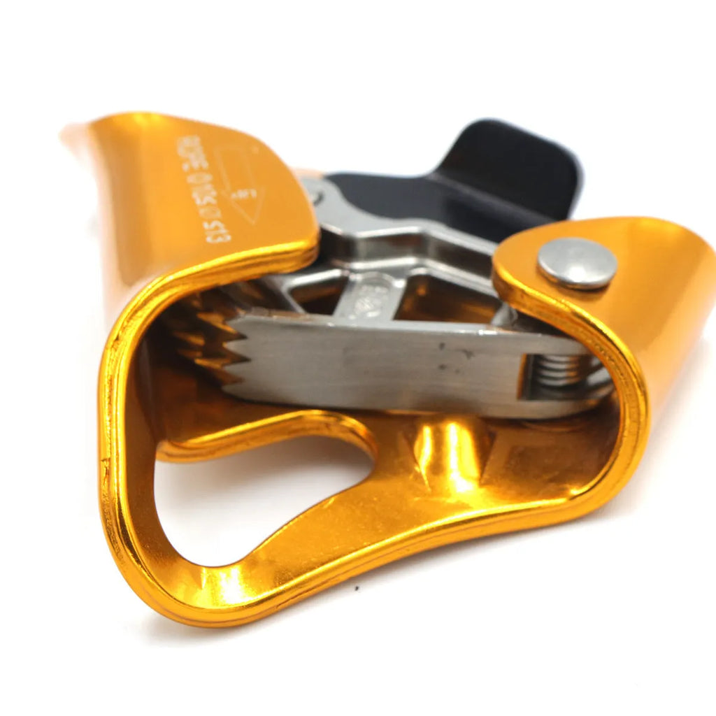 Yellow pre-abdominal ascender made from 7075 aluminium alloy for 8-13mm ropes with 150kg load capacity