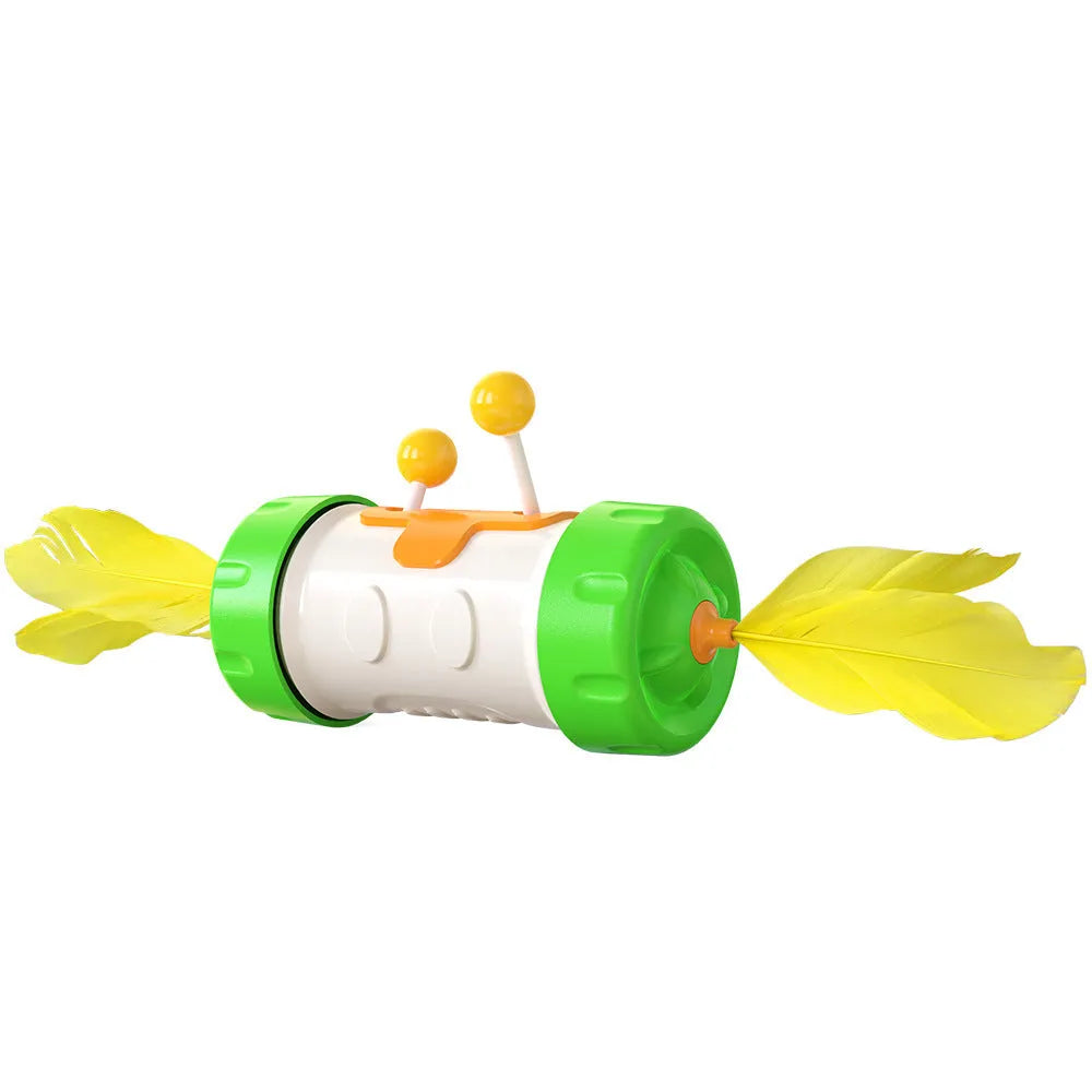 Interactive cat toy with stick pole and tumbler feather ball in multiple colour options