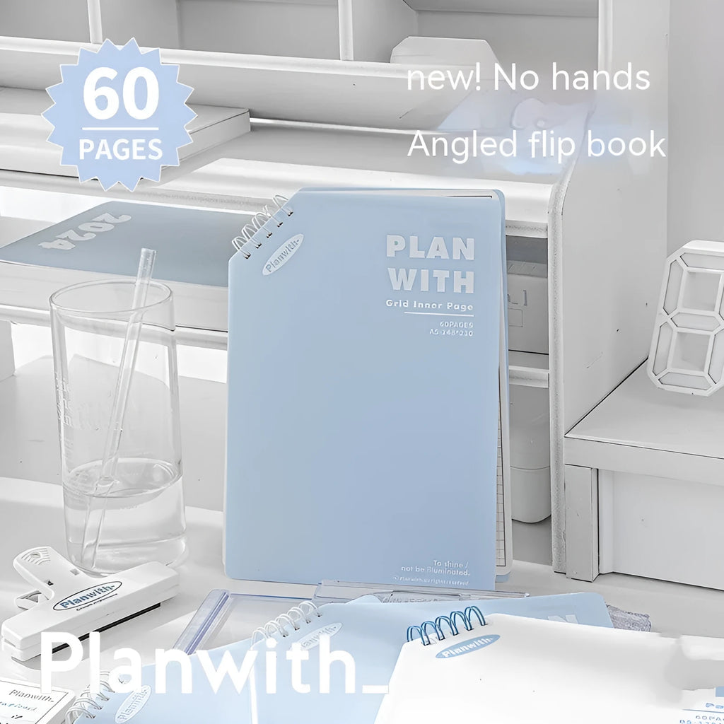 Artsy Ins Style Salt Series oblique angle student draft notebook showing white and blue plaid cover options.