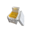 Three white EPS foam mini delivery boxes for beehive pollination and breeding tool sets.