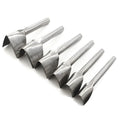 Six steel leather craft punch tools in half-round and V shapes ranging from 15mm to 40mm