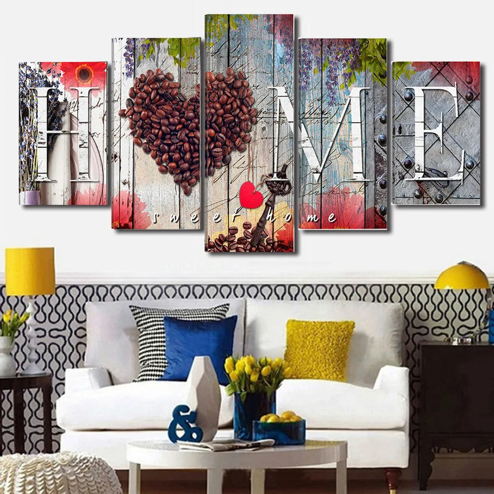 Set of five red oil painting decoration boards in multiple sizes for wall art display