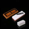 Green and white double-sided 3000/8000 grit kitchen whetstone set with bamboo base and accessories