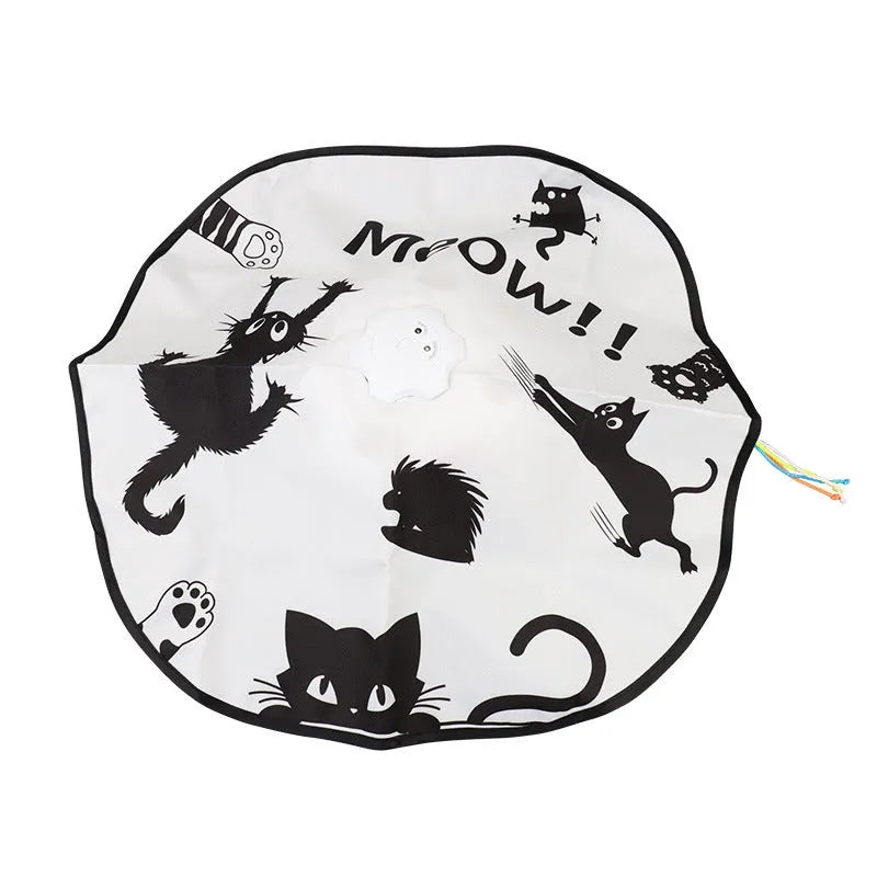 Automatic cat teaser toy with feather components in bright colours showing rolling action mechanism
