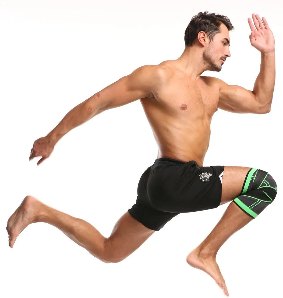 Non-slip nylon knee pads for sports protection in multiple colours on a neutral background.
