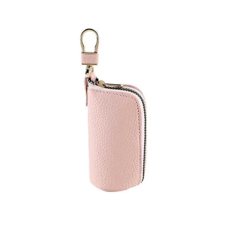 Black zip key case made of PU leather for organising car and house keys
