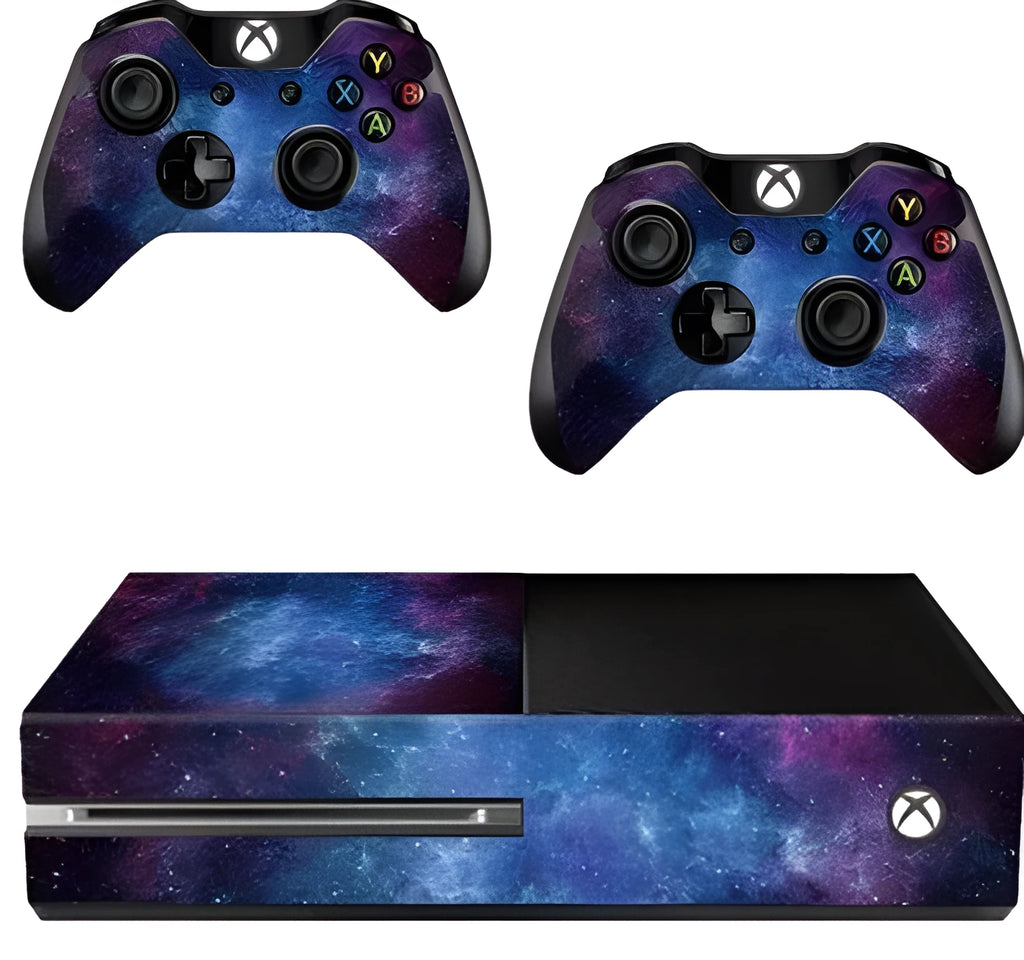 Xbox One film skin sticker with scratch-free matte finish in blue, showing 5-piece packaging