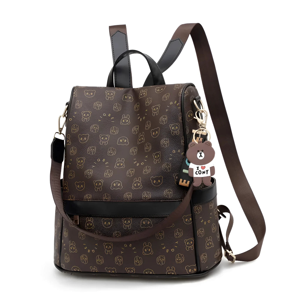 Korean fashion ladies soft leather backpack with embroidery large vertical square shape black