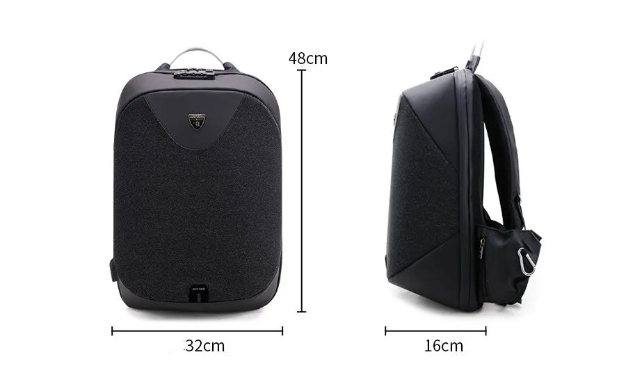Men's anti-theft cross body double shoulder bag with 15.6 inch laptop pocket in black waterproof polyester