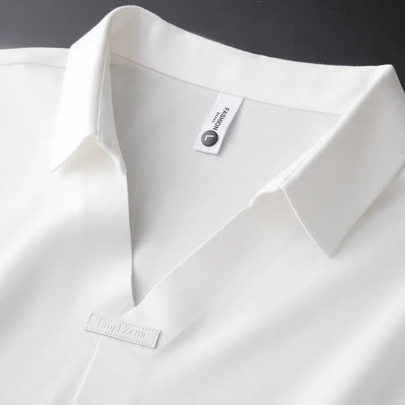 Men's slim fit lapel polo short-sleeved T-shirt in a cotton blend fabric