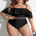 Black solid colour women's one-piece swimsuit on a hanger