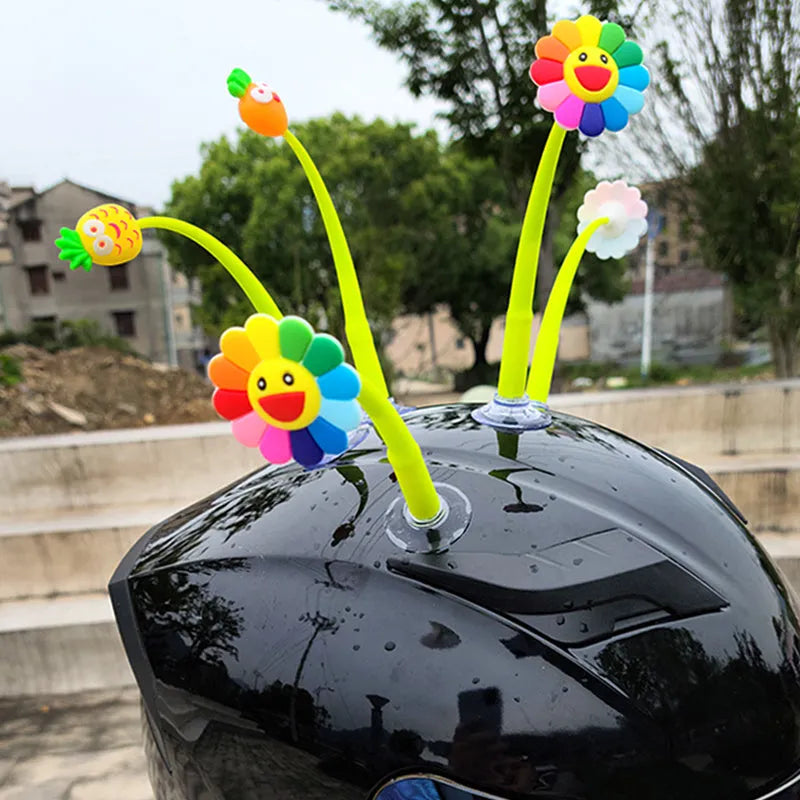 Yellow silicone sunflower decoration with suction cup for helmet attachment