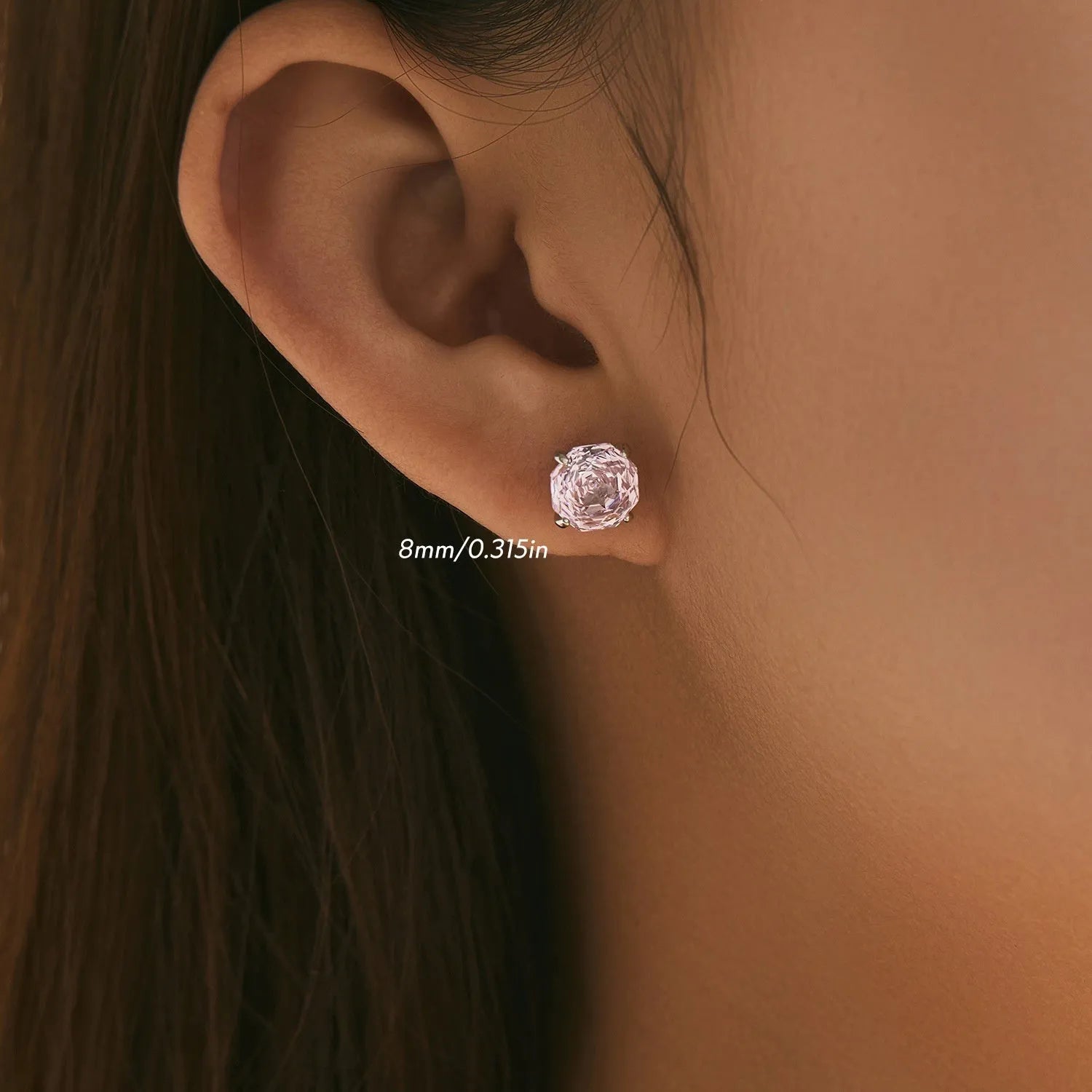 S925 sterling silver rose stud earrings for women in 6mm and 8mm sizes on a white background.