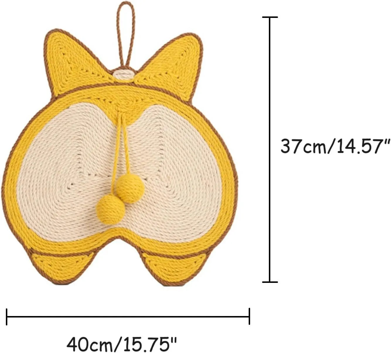 Yellow Corgi-design sisal cat scratching pad with anti-slip base and hanging hooks