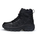 Men's black US Army Delta tactical boots with a rubber sole and velvet and leather upper.