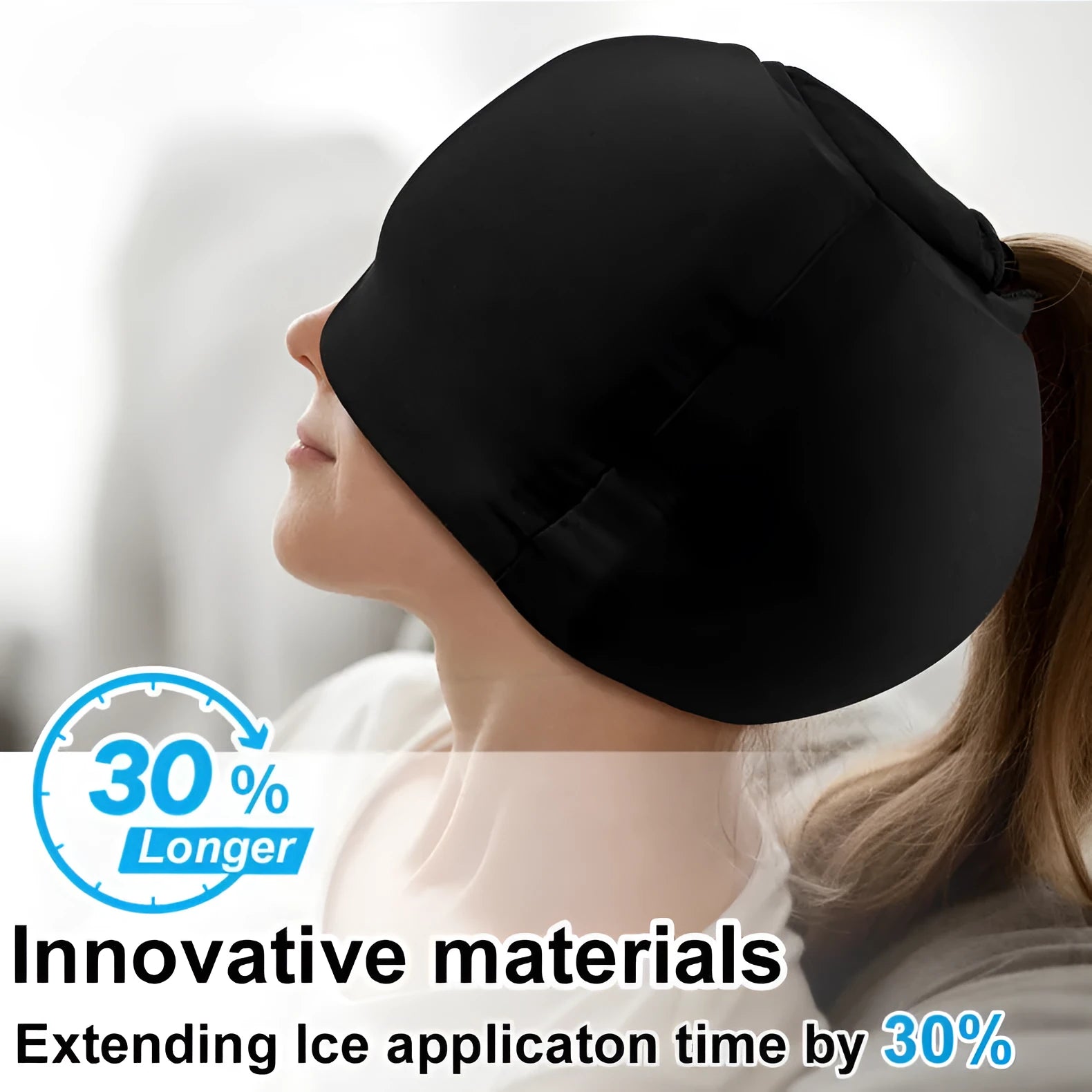 Simple solid colour cold compress cap with fully enclosed design in black, pink or dark blue options