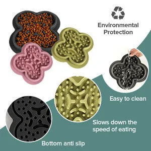 Silicone pet licking pad mat in green colour, measuring 19cm by 21cm with a textured non-slip surface