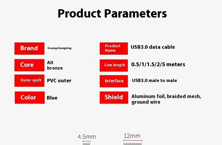 USB 3.0 A male to A male data cable with nickel connectors showing multiple length options