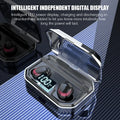 Black X10 wireless Bluetooth headset with charging case showing 150x100x40mm dimensions