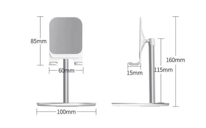 Aluminium alloy mobile phone and tablet desktop stand in black or white colour