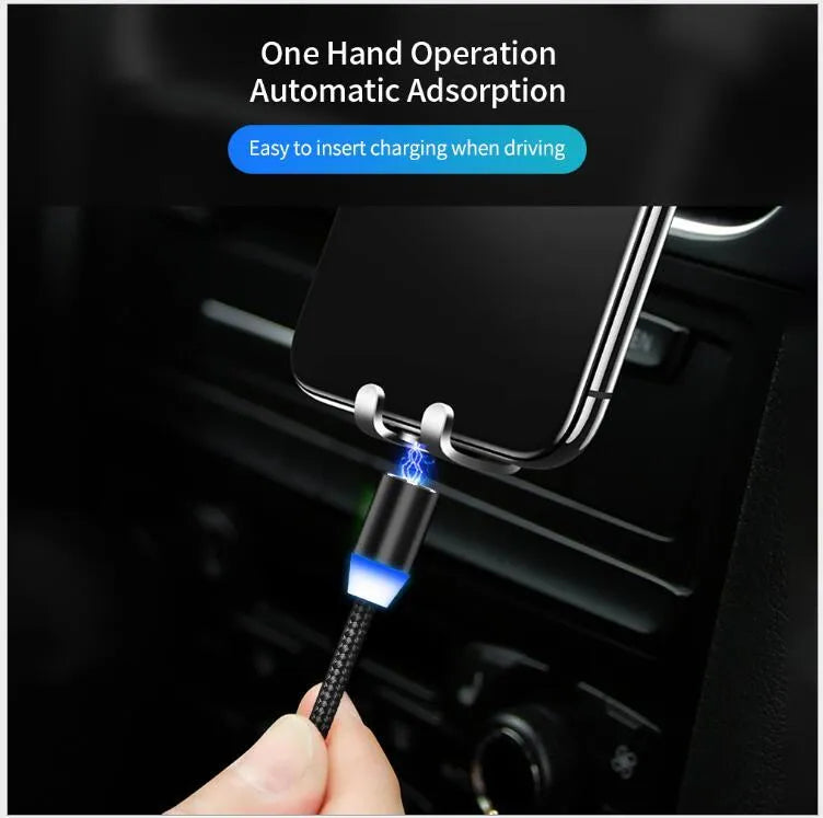YBD 1m magnetic LED charging cable with aluminium shell in black, compatible with Apple iPhone models