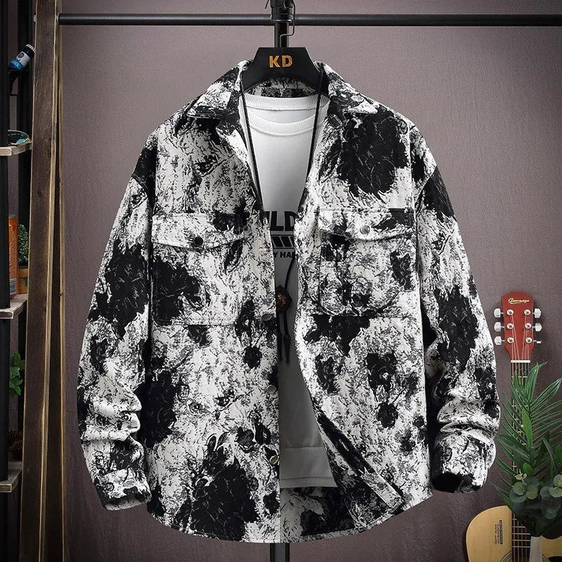 Casual lapel shirt coat in a colour option, shown with long sleeves and a straight hem.