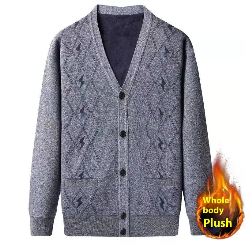 Men's wool-lined cardigan with batwing sleeves in dark grey colour option