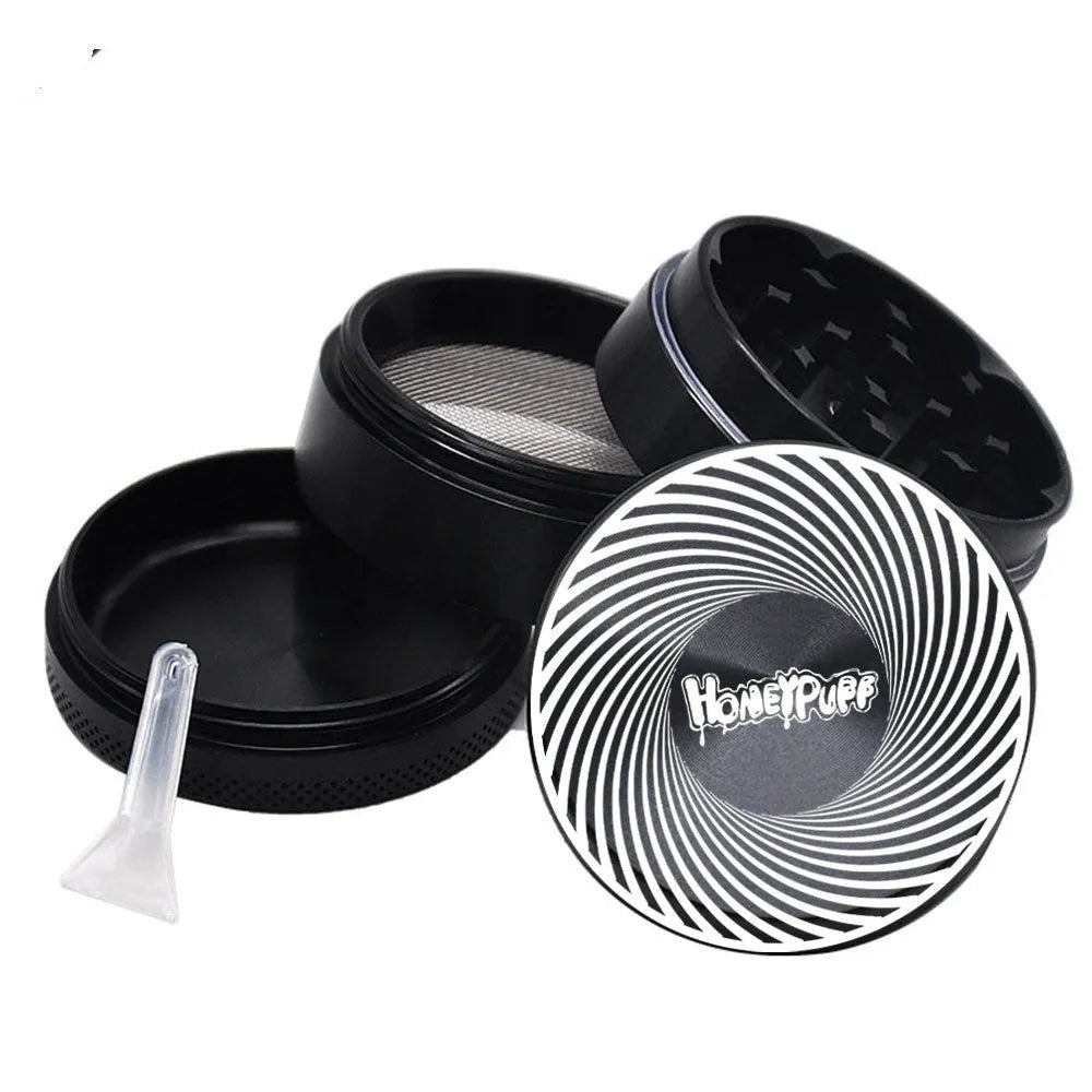 Four-layer T6 CNC aluminum alloy grinder with keychain razor bottle opener USB charging light and cash check lamp in black