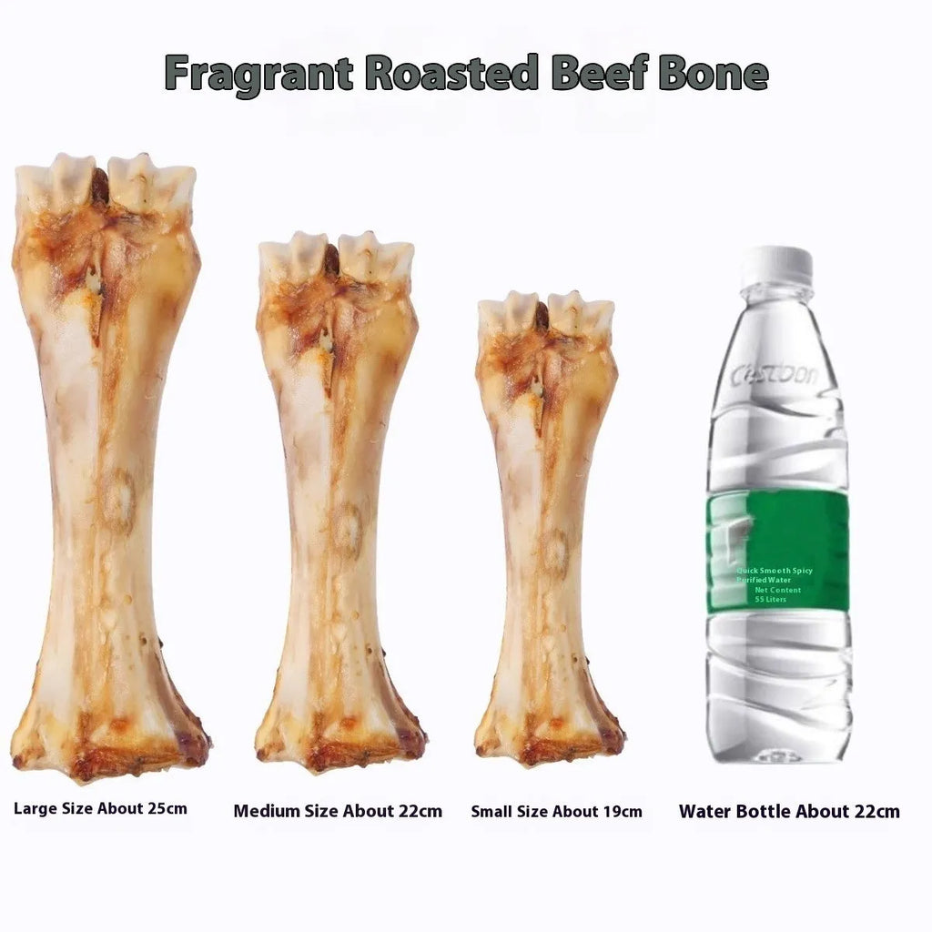 Large, medium, and small size dog molar chew with roasted ox bone flavour for dental cleaning.