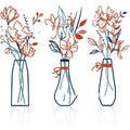Three metal wall art pieces featuring floral vase designs in modern farmhouse style