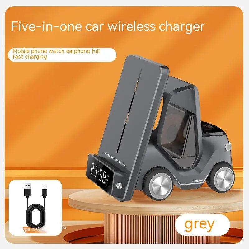 A 15W wireless fast charging bracket for phones in orange, showing its angled design and Type-C port.