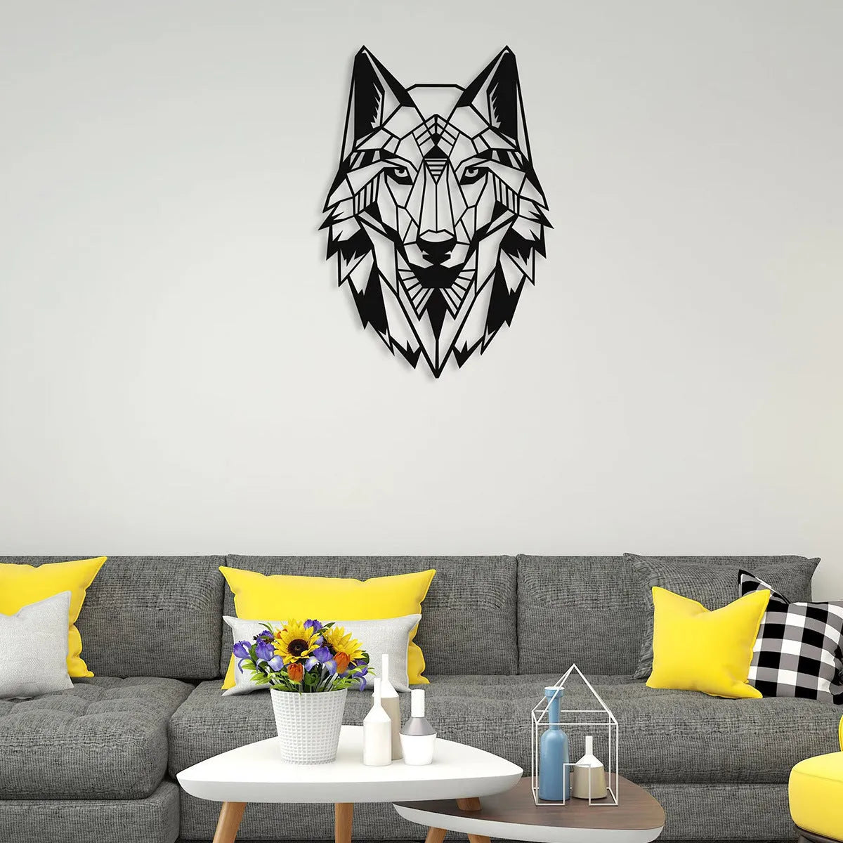 Geometric iron wall decoration deer head in black modern minimalist design