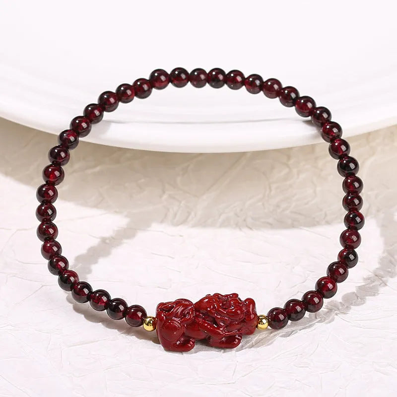 Natural garnet purple sand pixiu and strawberry quartz square women's bracelet geometric design