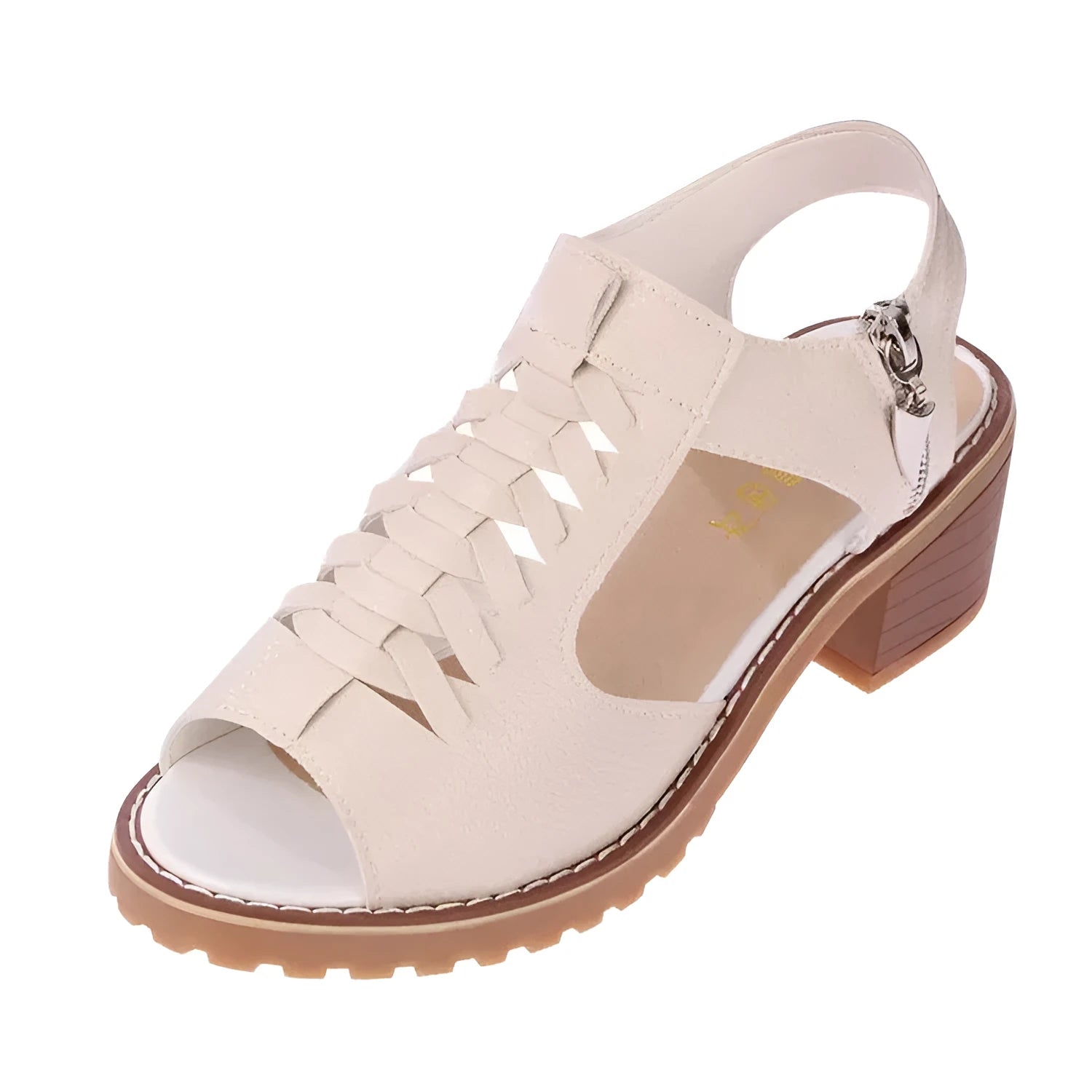 Women's retro sandals with side zipper and mid-heel in three colour options