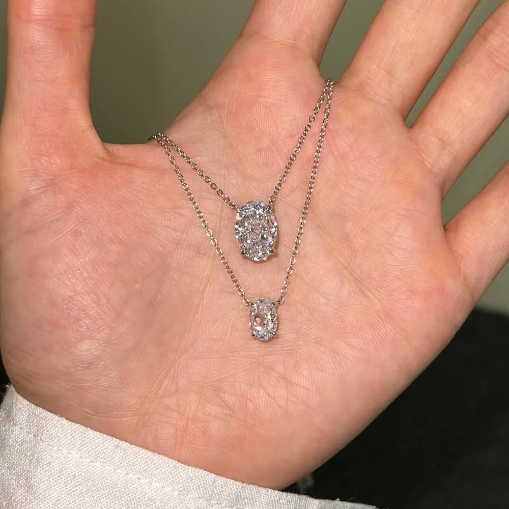 Sterling silver necklace with geometric oval ice flower pendant in gold or platinum plating options
