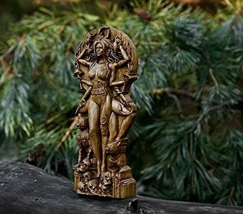 Synthetic resin Greek Goddess statue measuring 22cm tall, for altar or garden decoration.