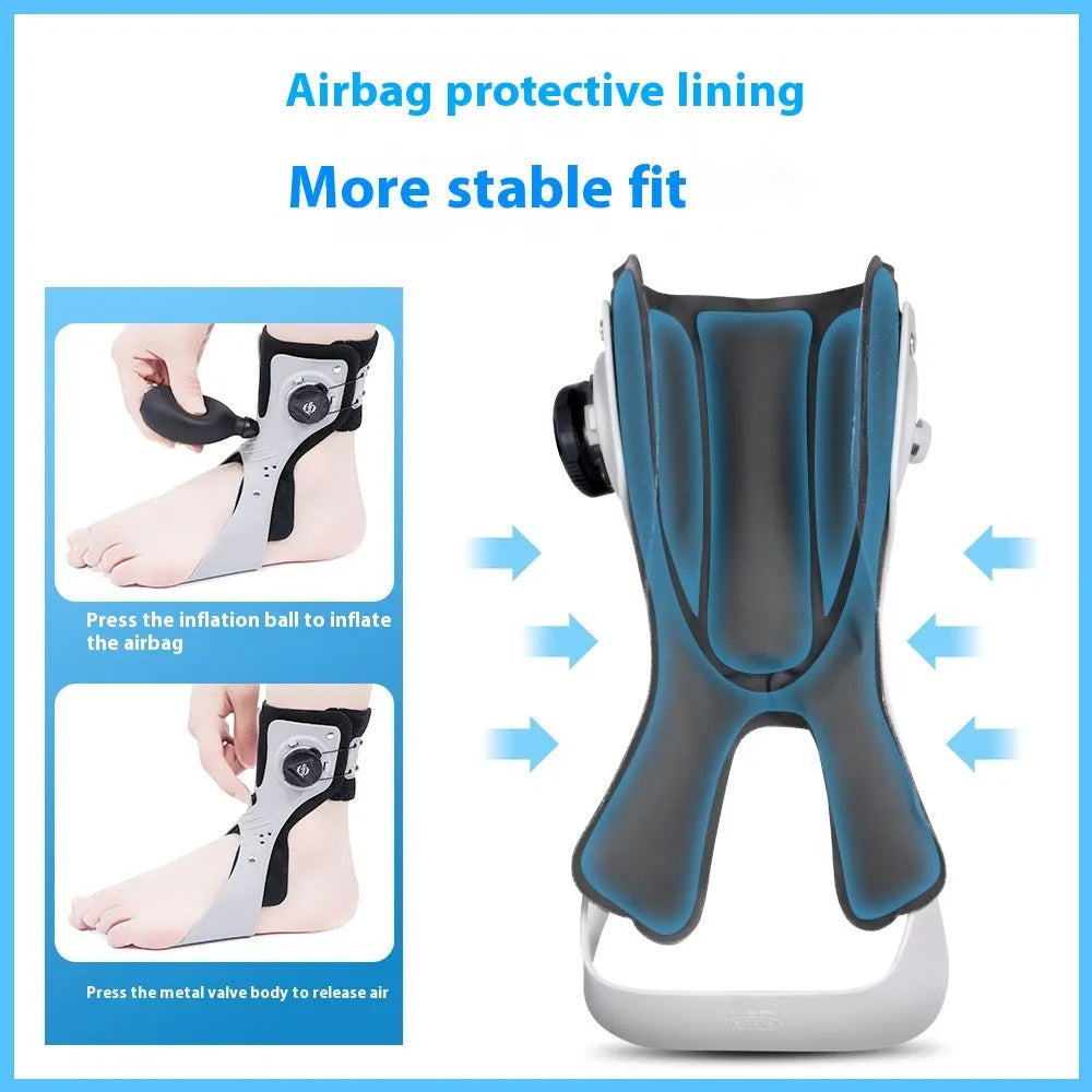 Ankle support brace with airbag button for training and rehabilitation in black or grey colour