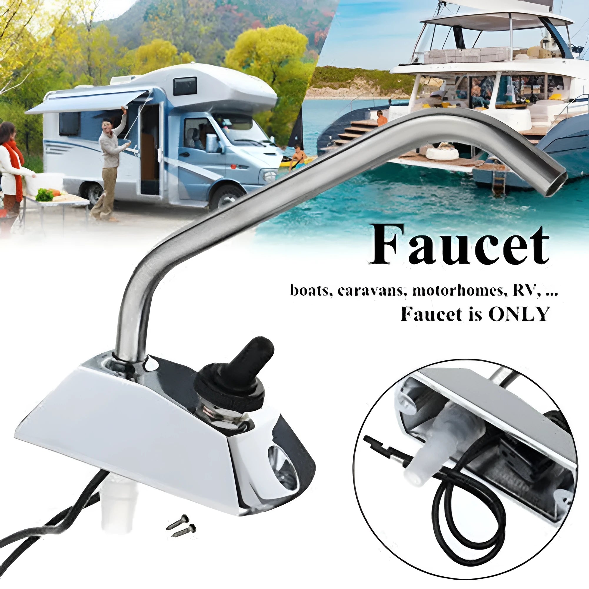 Electronic control RV kitchen tap with mirror polished stainless steel finish