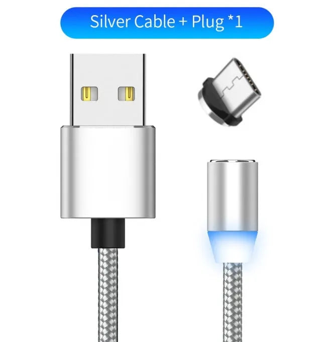 YBD 1m magnetic LED charging cable with aluminium shell in black, compatible with Apple iPhone models