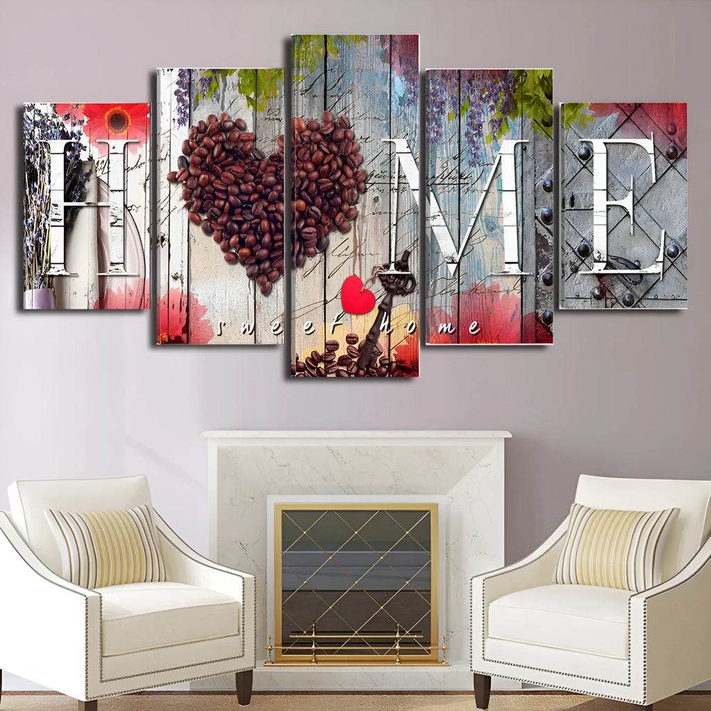 Set of five red oil painting decoration boards in multiple sizes for wall art display