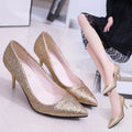 Women's pure colour stiletto heel court shoes in gold, red, or silver – shallow slip-on pumps