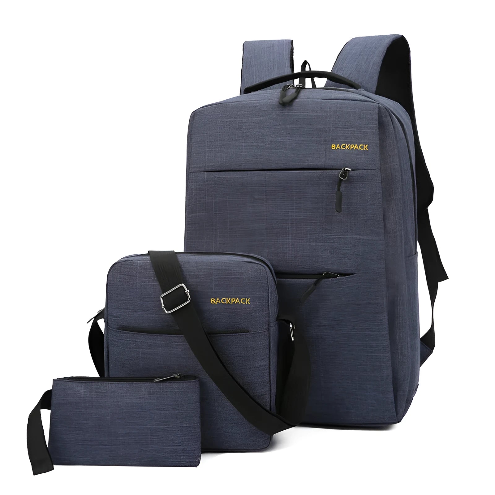Men's USB charging computer bag three-piece set in nylon with multiple compartments