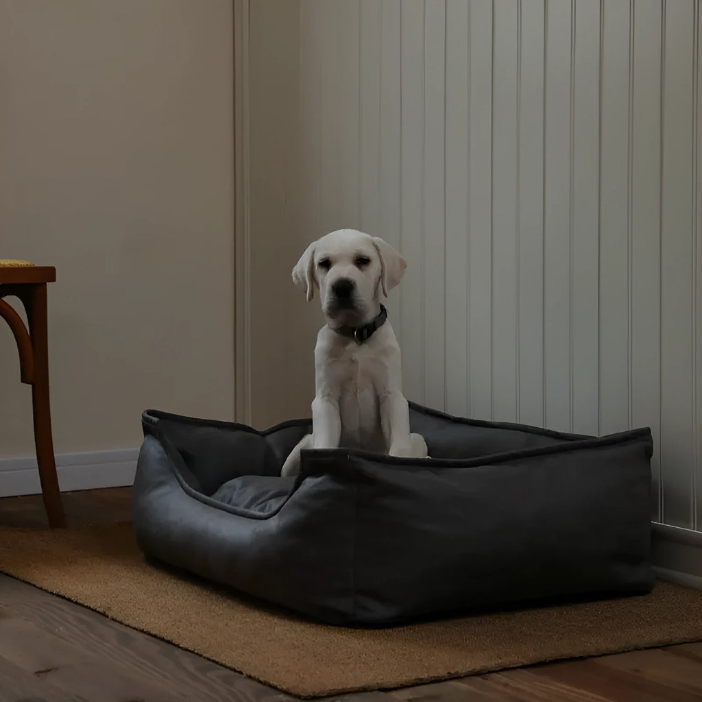 Faux leather waterproof kennel pet bed sofa in light gray for dogs and cats