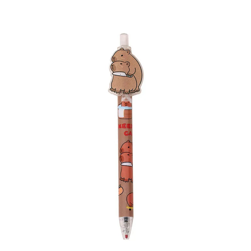 Open box showing 48 cartoon bear design acrylic gel pens with plastic bodies and black ink.