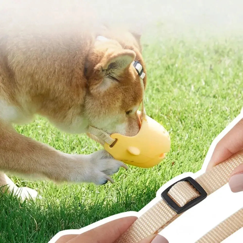 Portable adjustable dog muzzle in blue for small to medium dogs with breathable basket design