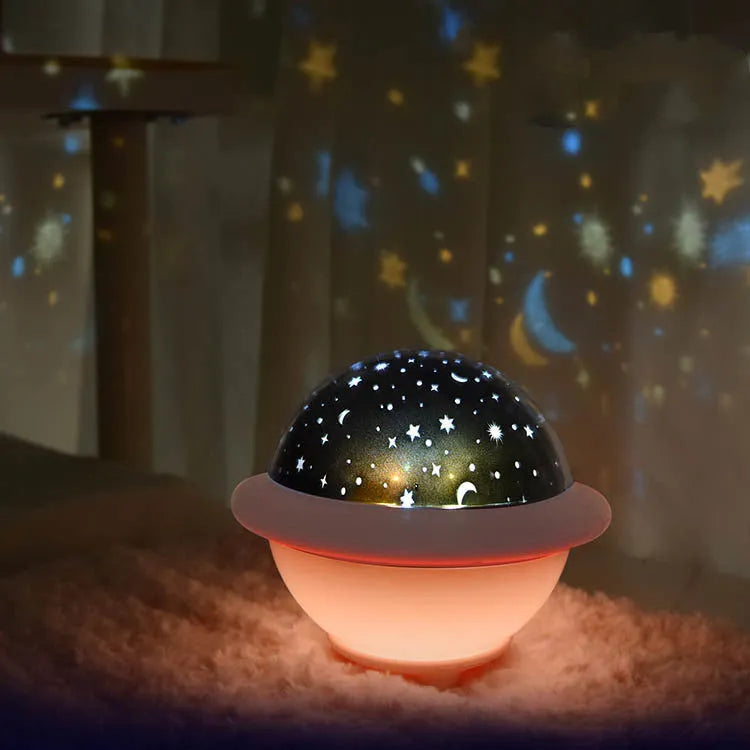 UFO-shaped starry sky projection night light in pink, white or green colours with 15cm diameter