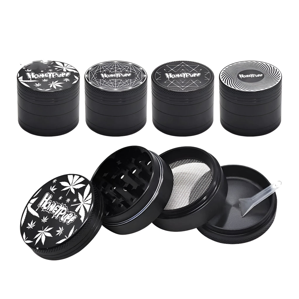 Four-layer T6 CNC aluminum alloy grinder with keychain razor bottle opener USB charging light and cash check lamp in black