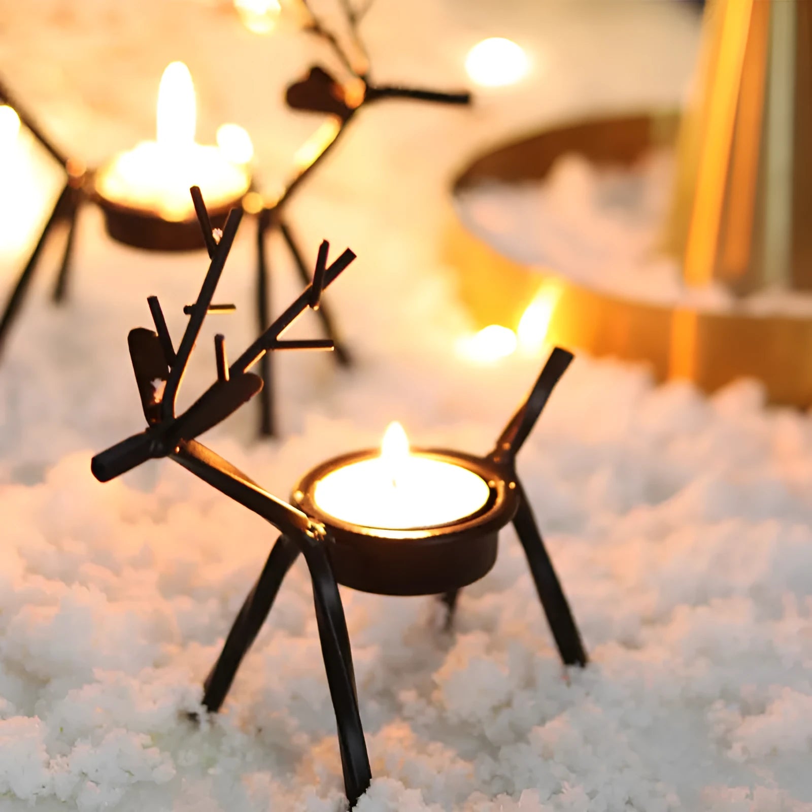Black iron deer candlestick holder with elk bracket for Christmas candle decoration