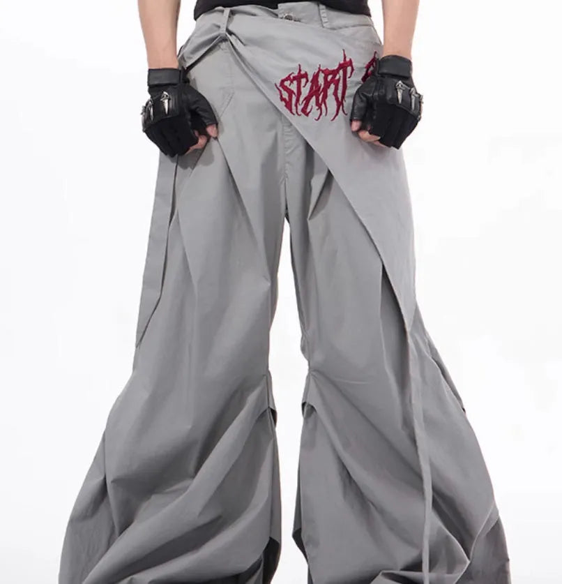 Korean style boys wide-leg trousers in black or grey solid colour